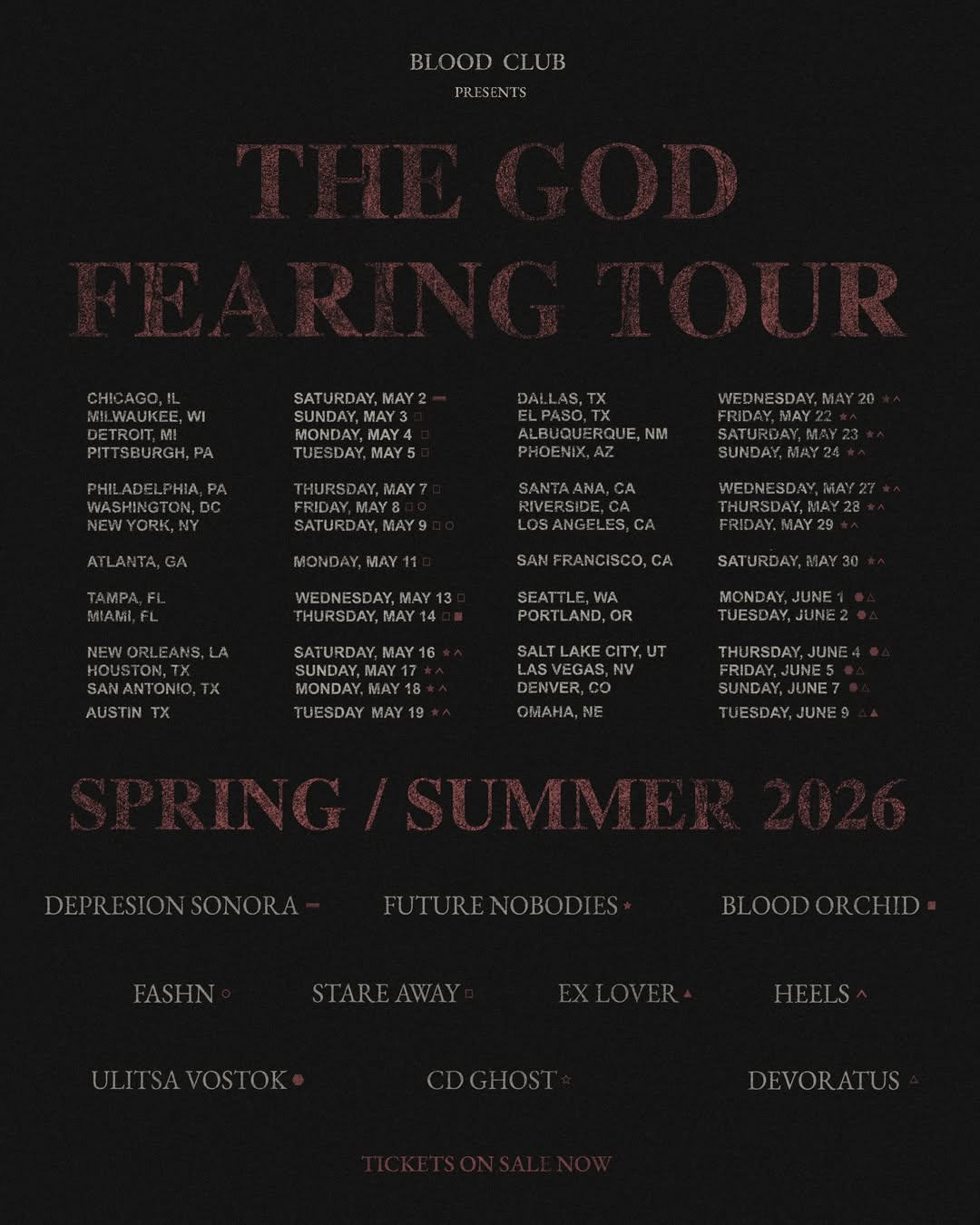 blood club The God Fearing Tour Poster 2026